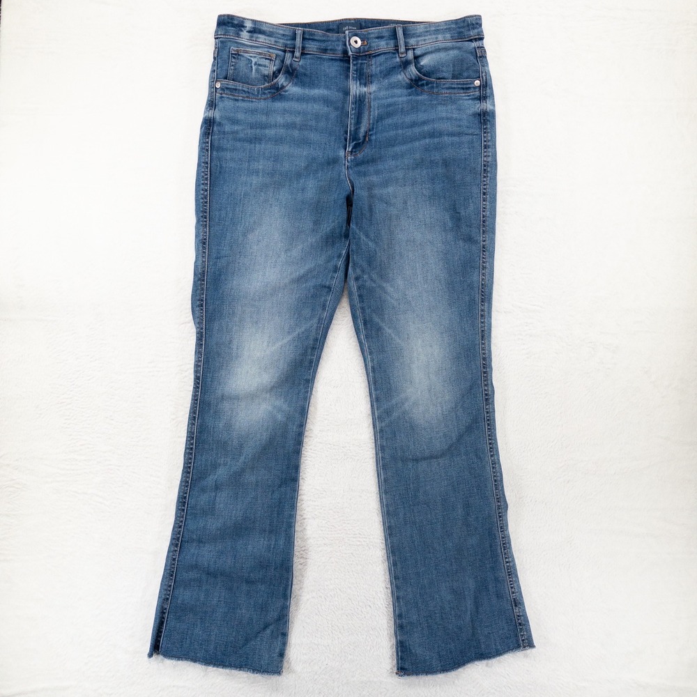 J. Jill Womens High Rise Bootcut Jeans 14 Medium Wash Raw Hem Stretch Denim